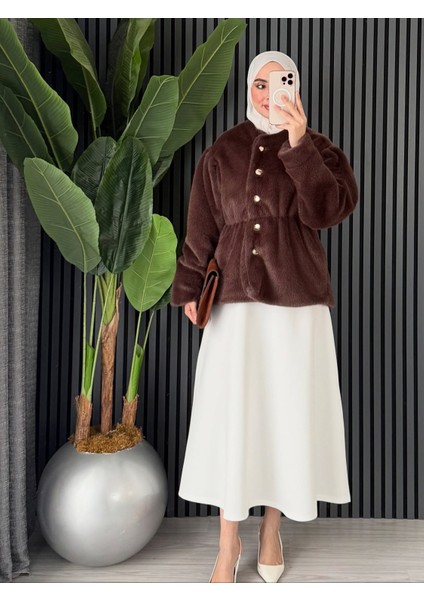 Kadın Fox Kaşe Balon Kol Kısa Kaban – | Oversize Beli Büzgülü Tasarım fiyatları