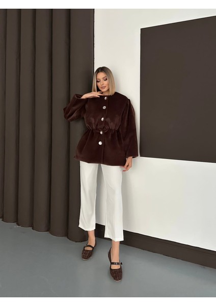 Kadın Fox Kaşe Balon Kol Kısa Kaban – | Oversize Beli Büzgülü Tasarım indirimleri