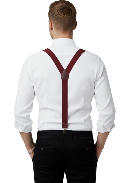 Unisex Bordo Derili Esneyebilen Lastik Ayarlanabilir Metal Klipsli Pantolon Askısı 2602025 fiyatları
