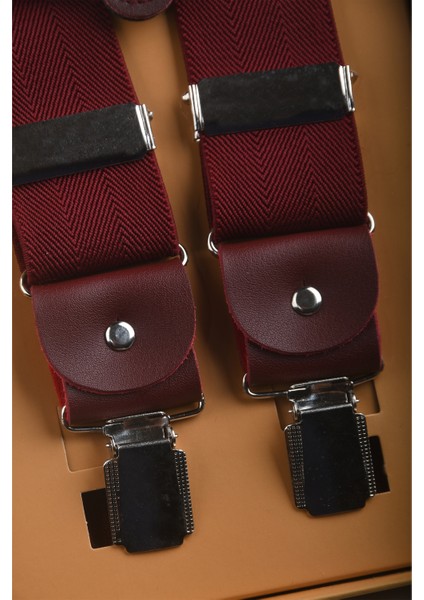 Unisex Bordo Derili Esneyebilen Lastik Ayarlanabilir Metal Klipsli Pantolon Askısı 2602025 fırsatları