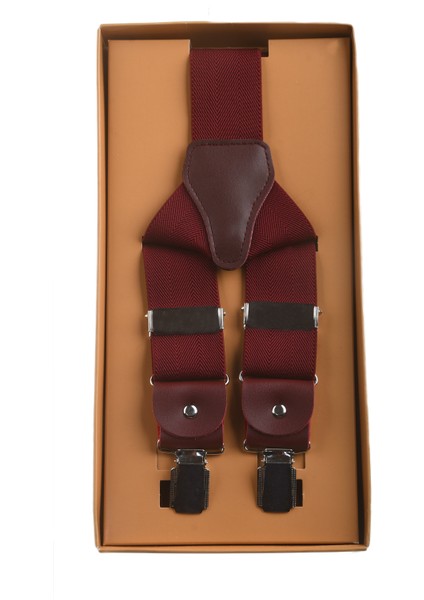 Unisex Bordo Derili Esneyebilen Lastik Ayarlanabilir Metal Klipsli Pantolon Askısı 2602025 indirimleri