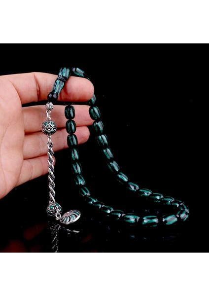 925 Ayar Gümüş Mineli Püsküllü Siyah Yeşil Renk Ateş Kehribar Tesbih modelleri