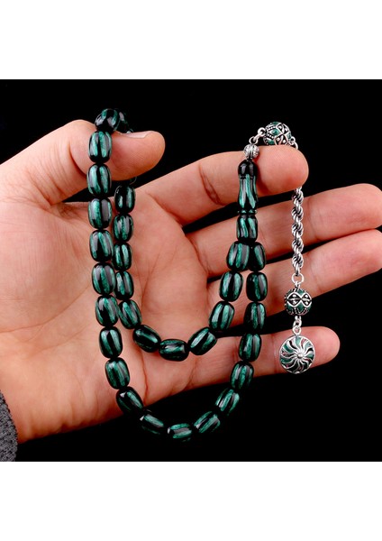 925 Ayar Gümüş Mineli Püsküllü Siyah Yeşil Renk Ateş Kehribar Tesbih fırsatları
