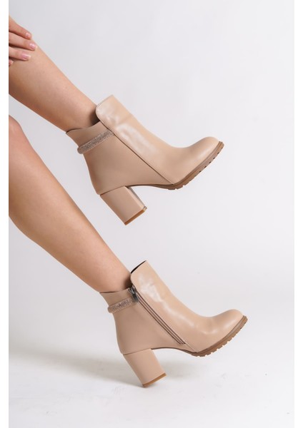 Lıa Fermuarlı Ortopedik Taban Taşlı Topuklu Kadın Bot Ctt - Ten fiyatları