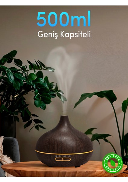 500ML Ahşap Görünümlü Aromaterapi Hava Nemlendirici - 7 Renkli Led, Sessiz Çalışma, Bpa Içerme modelleri