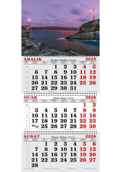 2026 Yılı Gemici Takvimi-Kırmızı Işıklar Ile Boğaz Köprüsü