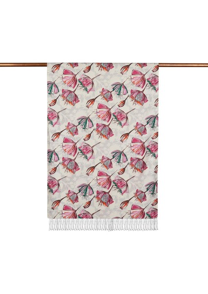 Ipekevi Desenli Ipek Şal - Gardenia Desenli - Krem Fuşya fiyatları