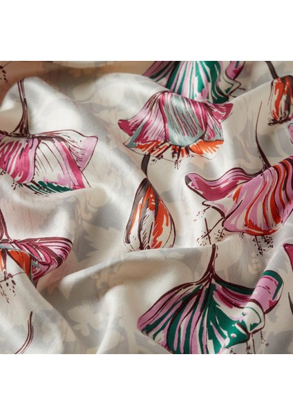 Ipekevi Desenli Ipek Şal - Gardenia Desenli - Krem Fuşya modelleri