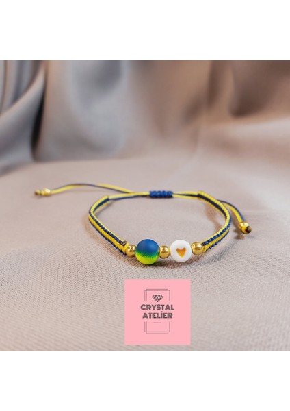 Fenerbahçe Kalpli Top Boncuklu Taraftar Makrome Bileklik – El Yapımı Sarı Lacivert Unisex Hediyelik Takı - Fenerbahçe Bileklik - Makrome Bileklik - Sarı Lacivert Taraftar Bileklik