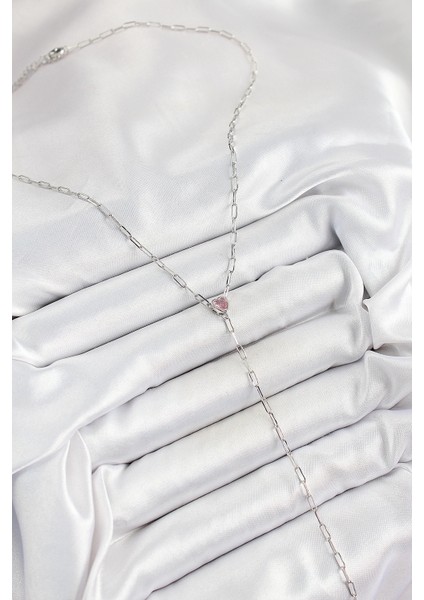 Bfs Pirinç Zirkon Taşlı Pembe Kalp Figürlü Y Model Gümüş Renk Kadın Kolye fiyatları