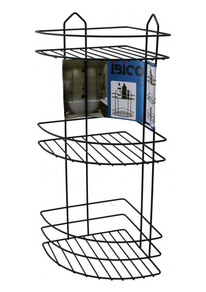 Siyah 3 Katlı - Üçgen Metal Banyo Köşelik - Duşkabin Raf (5324)