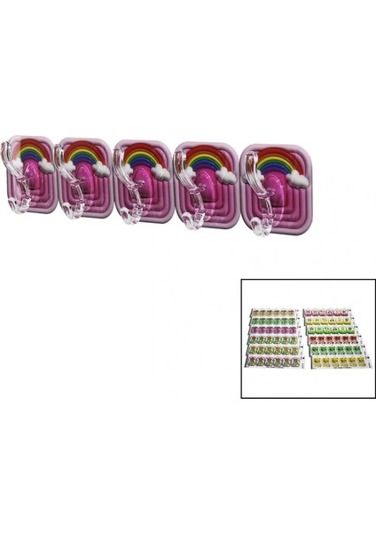 5pcs Tekli - Çoklu Kullanım Mika Kristal Kollu Resimli Yapışkanlı Askı (K95)