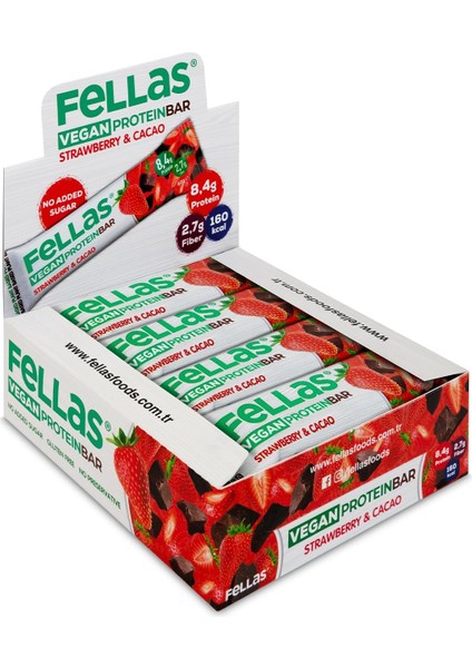 Fellas Vegan Protein Bar - Çilekli ve Kakaolu 40G x 12 Adet
