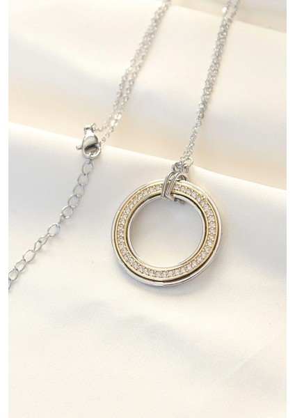 Bfs 316L Çelik Zirkon Taşlı Çift Renkli Tifany Kolye