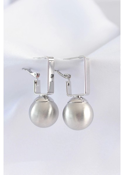 Bfs Pirinç Gümüş Renk Dikdörtgen Detay Oval Küpe