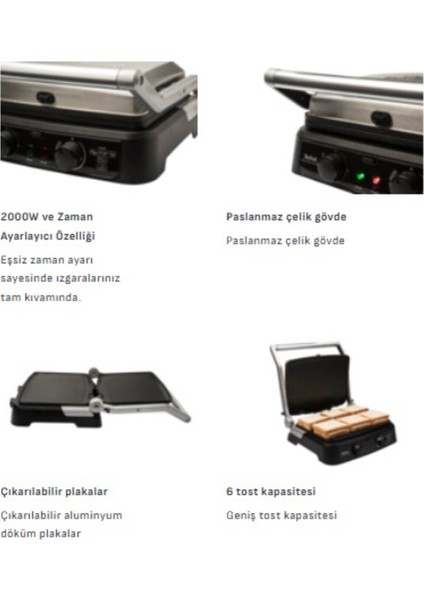 Yüksek Kalite Döküm Gourmet Minute Elektrikli Izgara ve Tost Makinesi+Mutfak Tartısı Hediyeli modelleri