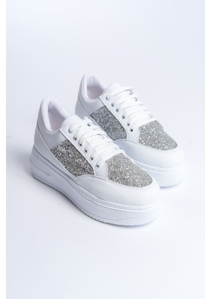 Mıpa Bağcıklı Ortopedik Taban Simli Kadın Sneaker Spor Ayakkabı Cbt - Beyaz fırsatları