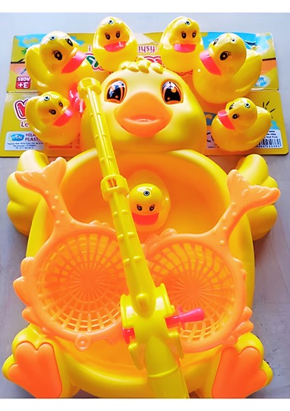 Ördek Yakalama Oyunu 11 Parça Mıknatıslı Balık Olta Oyuncak Seti - Havuz Banyo Oyuncağı