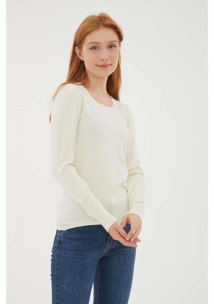 Esnek U Yaka Kazak Ekru indirimleri