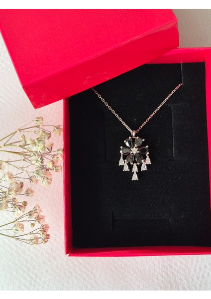 925 Ayar Gümüş Lotus Çiçeği Kolye Siyah Mine Taşlı Zarif Tasarım Lotus Takı fırsatları