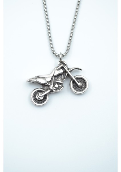 Cross Motor Gümüş Kaplama Örme Zincir Kolye