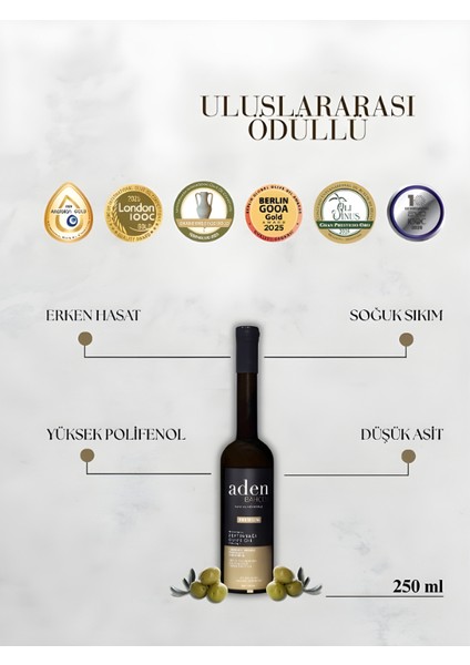 2025-2026 Aden Bahçesi Premium Erken Hasat Natürel Sızma Zeytinyağı 250 ml