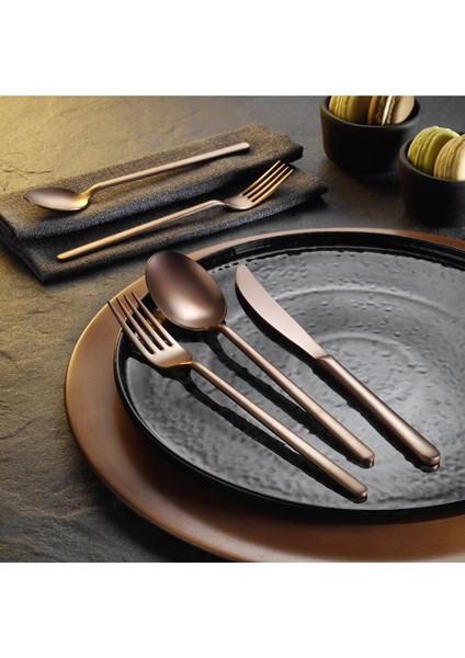 Lotus Titanyum Mat Rose Gold 72 Parça Çatal Kaşık Bıçak Takımı 304 - 18/10 Paslanmaz Çelik 4mm