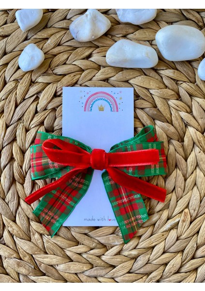 Yılbaşı Temalı Kırmızı ve Yeşil Renkli Çocuk ve Yetişkinler Için Iki Adet El Yapımı Kurdele Toka