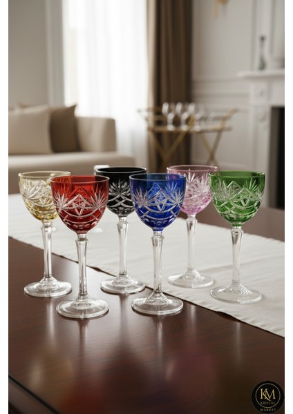 El Yapımı Kristal Star Rengarenk Dekoratif Sunumluk Kadeh Seti 6'lı