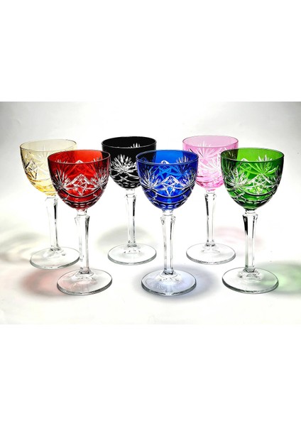 El Yapımı Kristal Star Rengarenk Dekoratif Sunumluk Kadeh Seti 6'lı modelleri