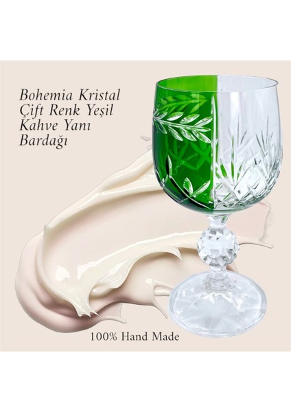El Yapımı Kristal Bohemia Yeşil Çift Renk Dekoratif Sunumluk Ayaklı Kadeh Kahve Yanı Su Bardağı fiyatları