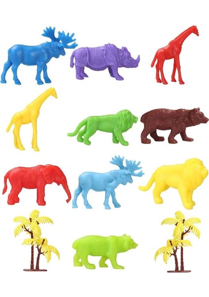 669 Toy Play 12 Parça Renkli Mini Vahşi Hayvanlar Figür Seti 4-6 cm
