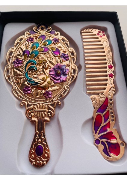 Ayna Tarak Seti, Kutulu-Metal-Hediyelik Takım, 13CM Aynalı Saç Fırçası, Tavuskuşu Figürlü fiyatları