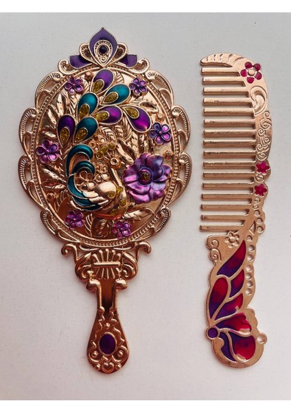 Ayna Tarak Seti, Kutulu-Metal-Hediyelik Takım, 13CM Aynalı Saç Fırçası, Tavuskuşu Figürlü fırsatları