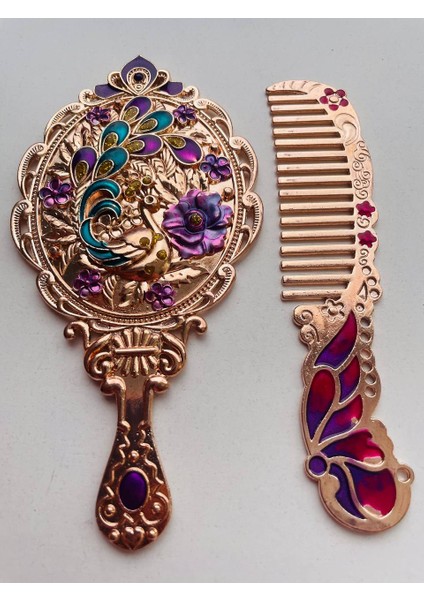 Ayna Tarak Seti, Kutulu-Metal-Hediyelik Takım, 13CM Aynalı Saç Fırçası, Tavuskuşu Figürlü indirimleri