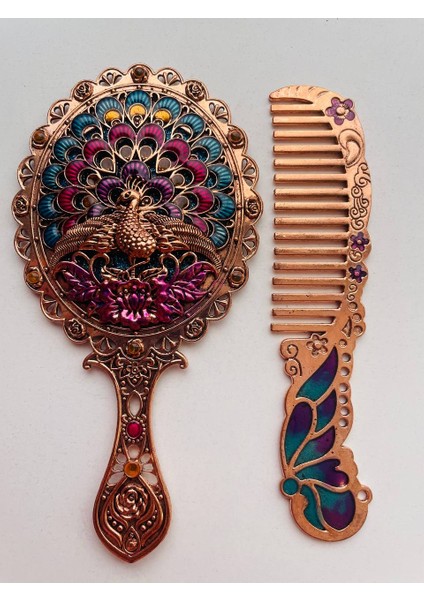 Ayna Tarak Seti, Kutulu-Metal-Hediyelik Takım, 13CM Aynalı Saç Fırçası, Tavuskuşu Figürlü indirimleri