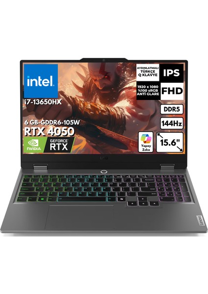 Loq 15IRX9 I7-13650HX 32 GB 2 Tbssd 6gb RTX4050 15.6" 144Hz Fhd Windows 11 Home Gaming Laptop 83DV0117TRAT44