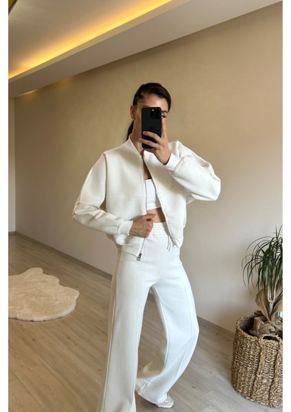 Kadın Fermuarlı Oversize Sweat ve Yüksek Bel Eşofman Takımı NM018 indirimleri