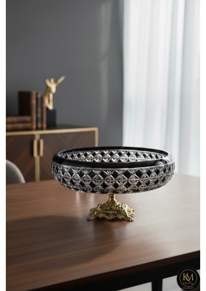 El Yapımı Kristal Desenli 28 cm Dekoratif Sunumluk Sofra Sunum Kasesi