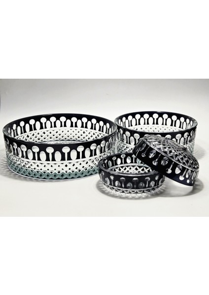 El Yapımı Kristal Kesme Beykoz Desen Dekoratif Sofra Sunum Seti 3'lü fiyatları