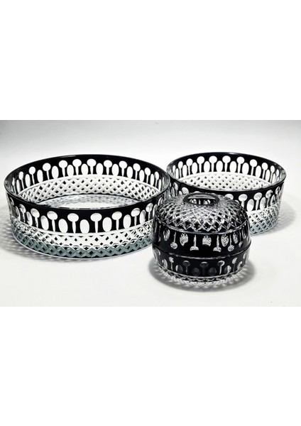 El Yapımı Kristal Kesme Beykoz Desen Dekoratif Sofra Sunum Seti 3'lü fırsatları