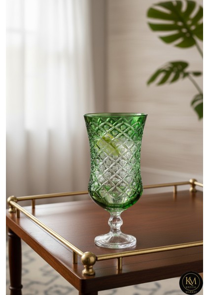El Yapımı Kristal Desenli Lüks Saray Yeşil Dekoratif Vazo
