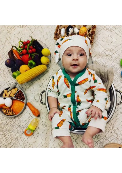 Litaetrend 3-6-9-12 Ay Kulaklı Şapkalı Havuç Baskılı Boydan Çıtçıtlı Uzun Kollu Kız Erkek Bebek Tulumu Beyaz fiyatları
