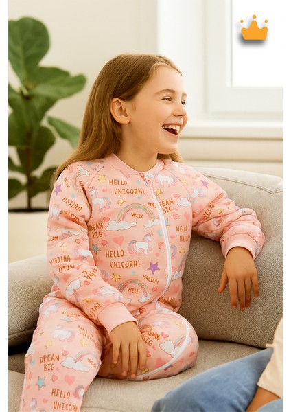 2-9 Yaş 2.5 Tog Kalın Elyaf Dolgulu Premium Kalite Çocuk Uyku Tulumu Pembe Unicorn 23504