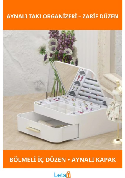 Şık Aynalı Takı Organizeri Modern Depolama Çekmeceli Tasarım
