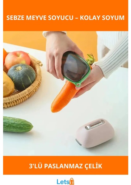 Paslanmaz Çelik Keskin Bıçaklı 3'lü Sebze ve Meyve Soyucu Seti