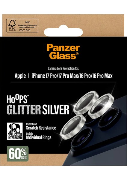 Apple 17 Pro Max Hoops Glitter Simli Silver Gümüş Kamera Lens Koruyucu (Hizalama Aparatlı) fırsatları
