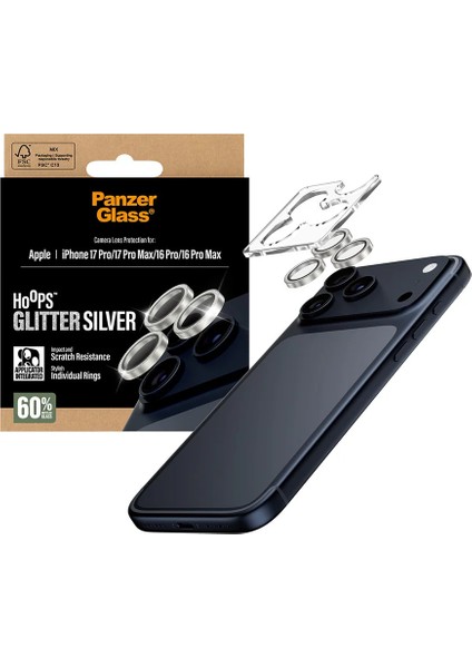 Apple 17 Pro Max Hoops Glitter Simli Silver Gümüş Kamera Lens Koruyucu (Hizalama Aparatlı) indirimleri