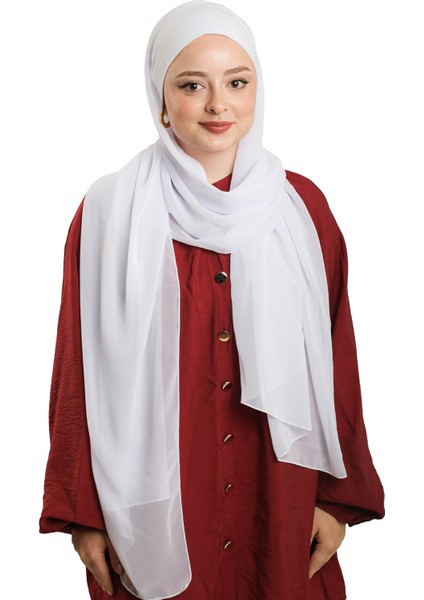 Beyaz Pratik Hazır Geçmeli Bone Şal Şifon Düz 2506_42