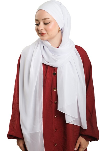 Beyaz Pratik Hazır Geçmeli Bone Şal Şifon Düz 2506_42 fiyatları